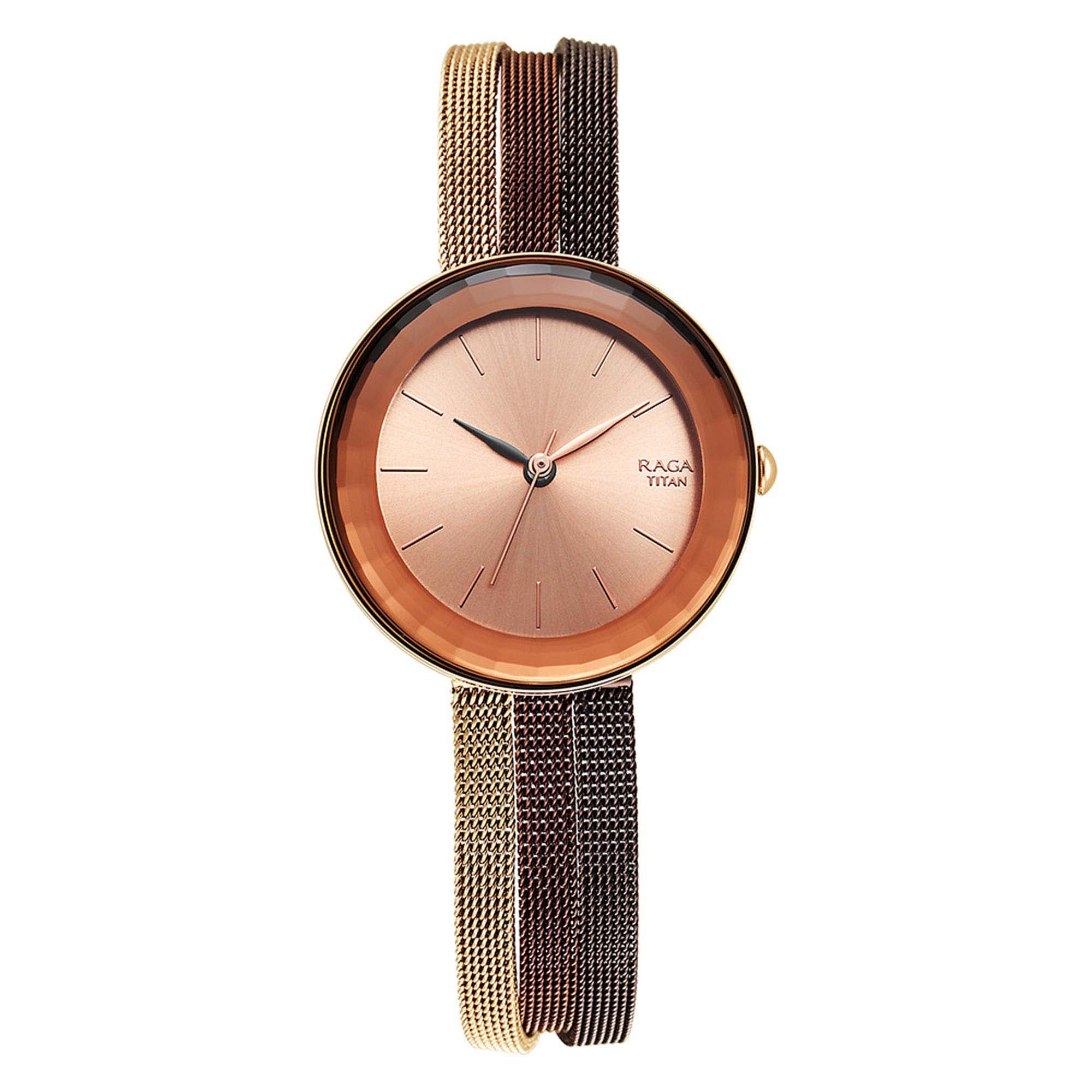 Titan Raga Delight Rose Gold Dial Women Watch With Stainless Steel Strap