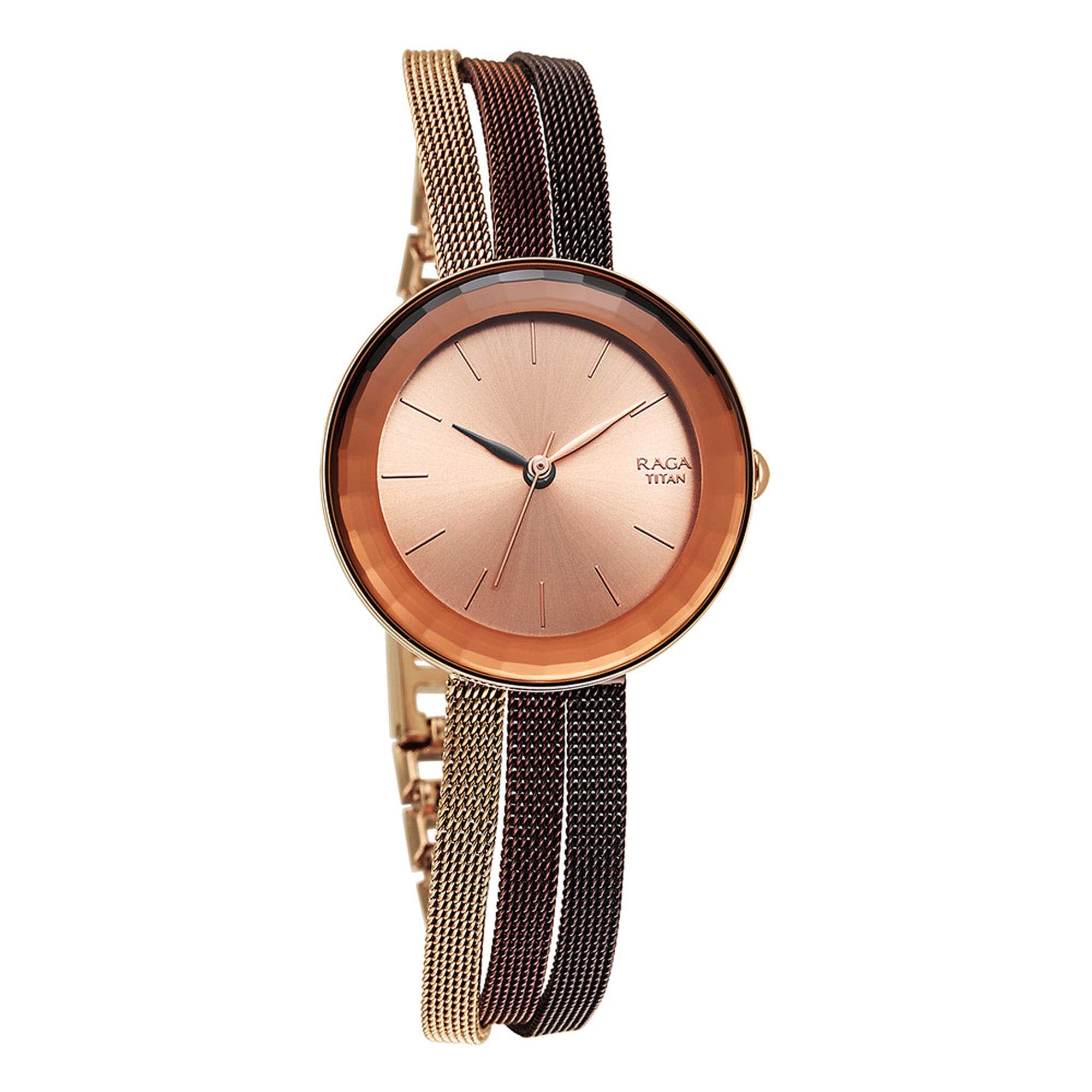 Titan Raga Delight Rose Gold Dial Women Watch With Stainless Steel Strap