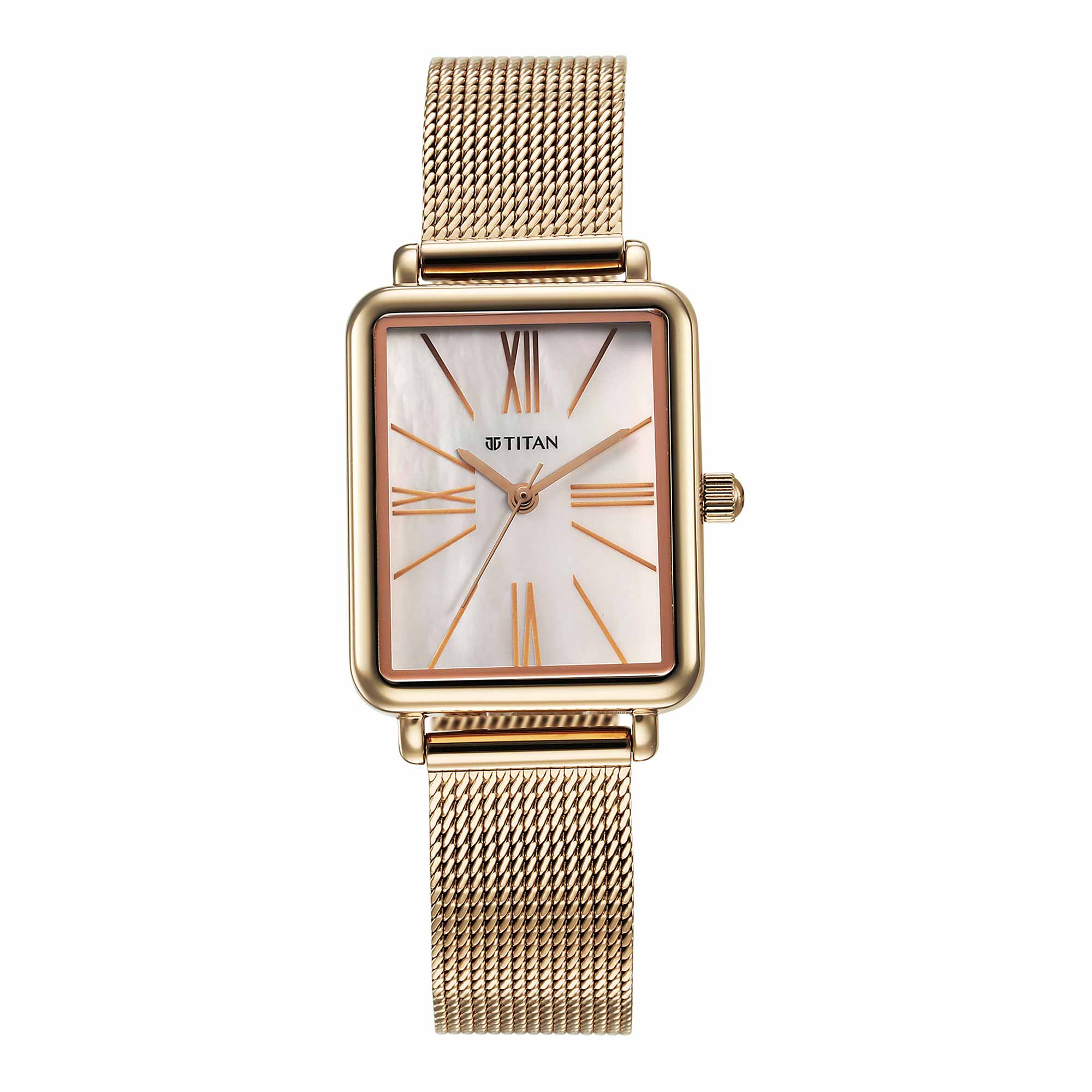 Titan Slimline Quartz Analog Mother Of Pearl Dial Rose Gold Stainless Steel Strap Watch for Women