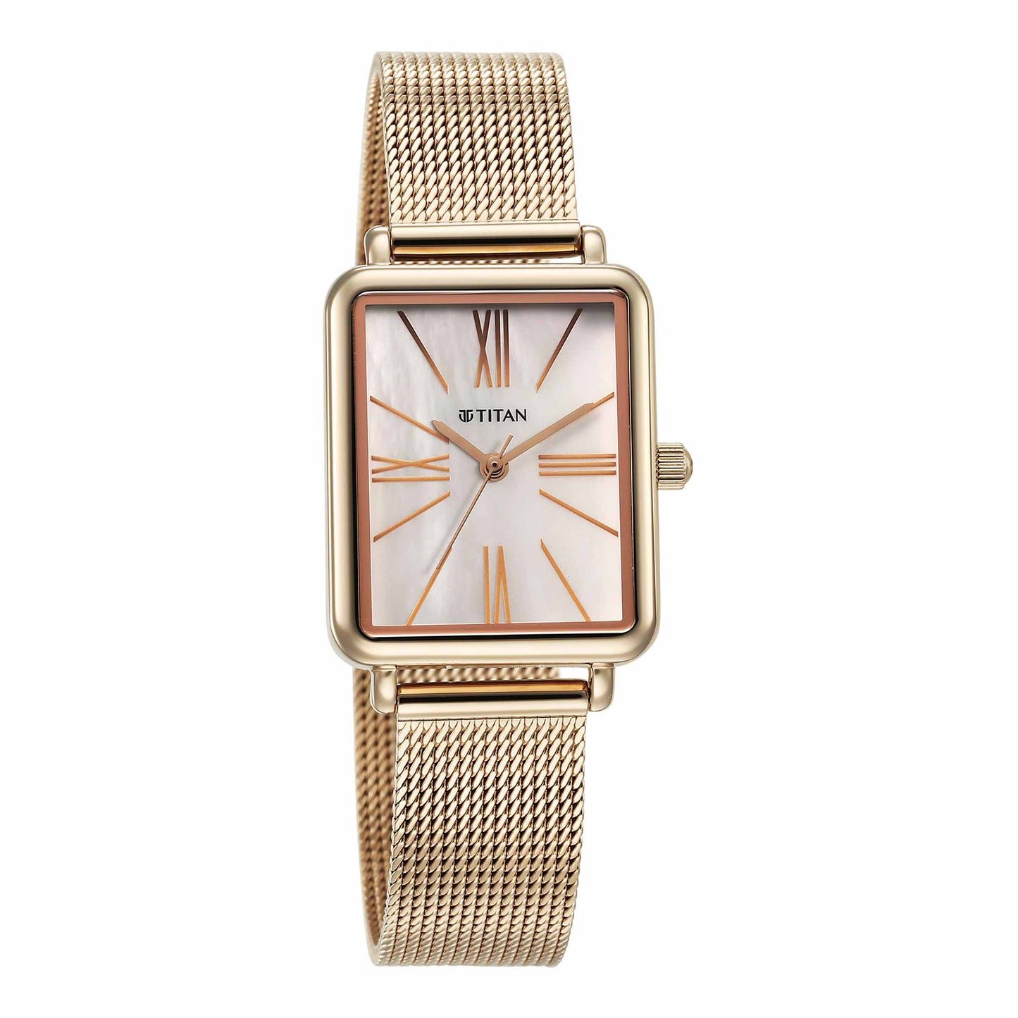 Titan Slimline Quartz Analog Mother Of Pearl Dial Rose Gold Stainless Steel Strap Watch for Women