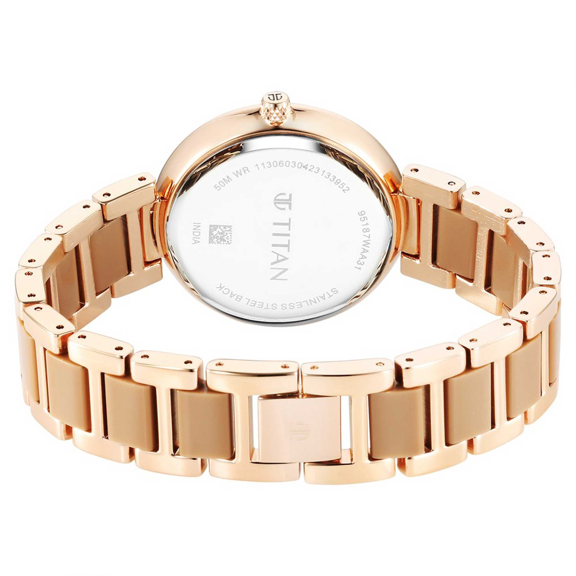 Titan Acetate Mother Of Pearl Quartz Multifunction Hybrid Strap Watch for Women