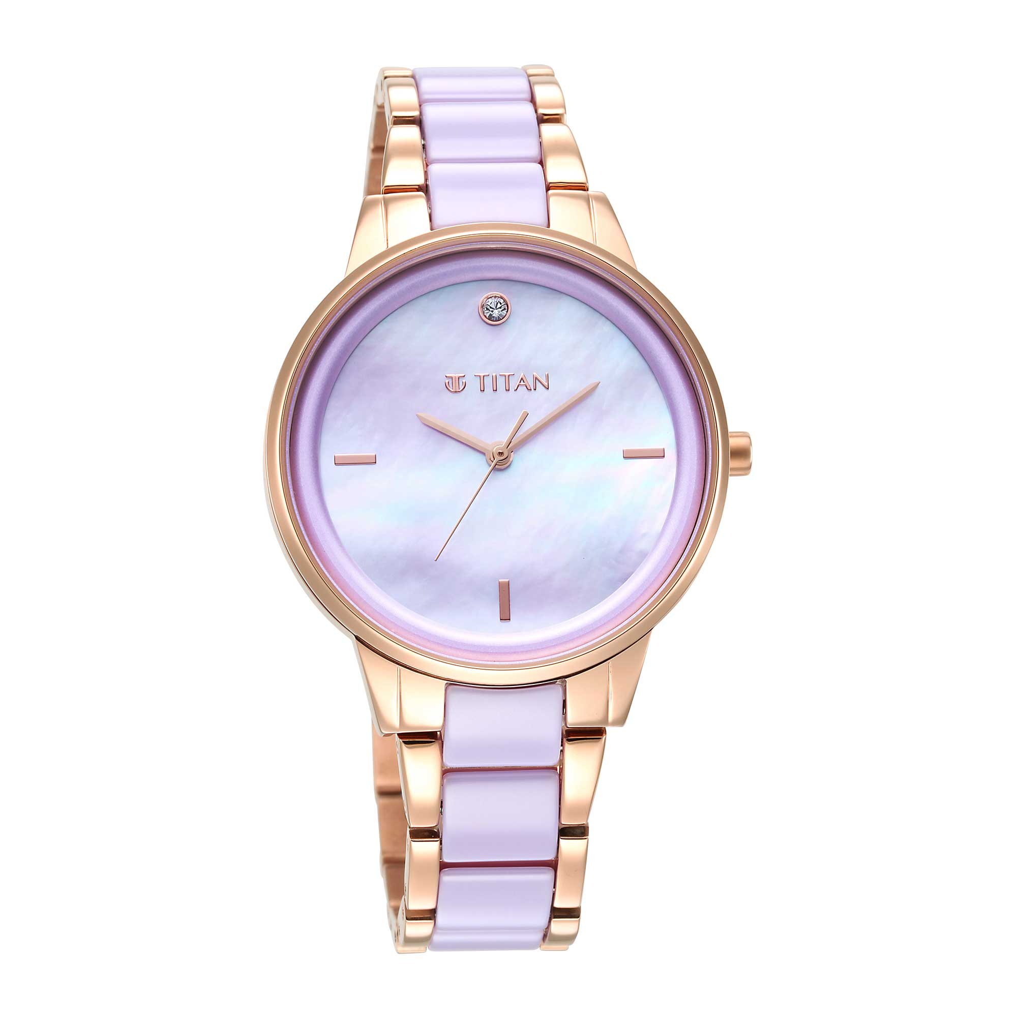 Titan Purple Ceramics Pink Dial Analog Steel and Ceramic Strap Watch for Women