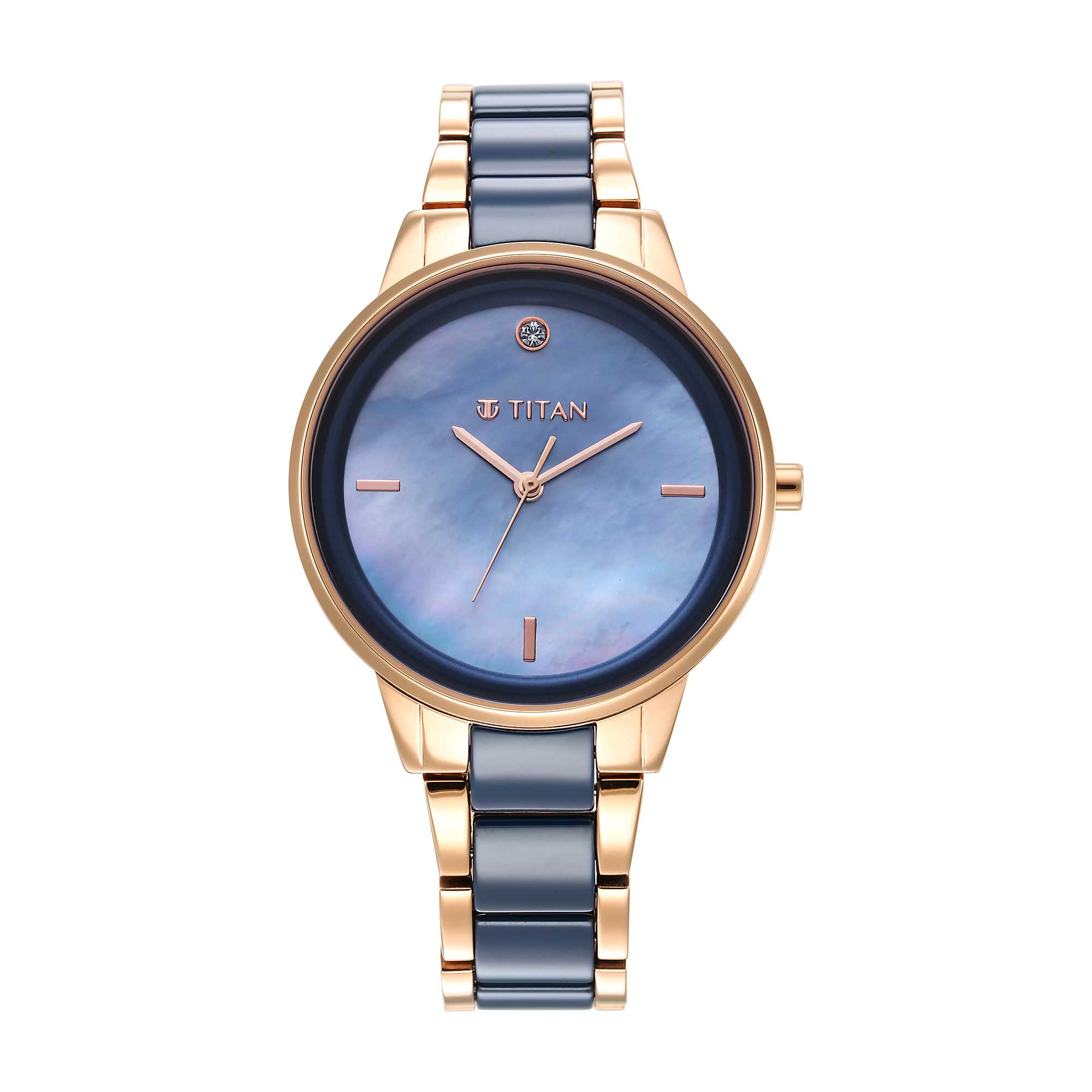 Titan Purple Ceramics Blue Dial Analog Steel and Ceramic Strap watch for Women