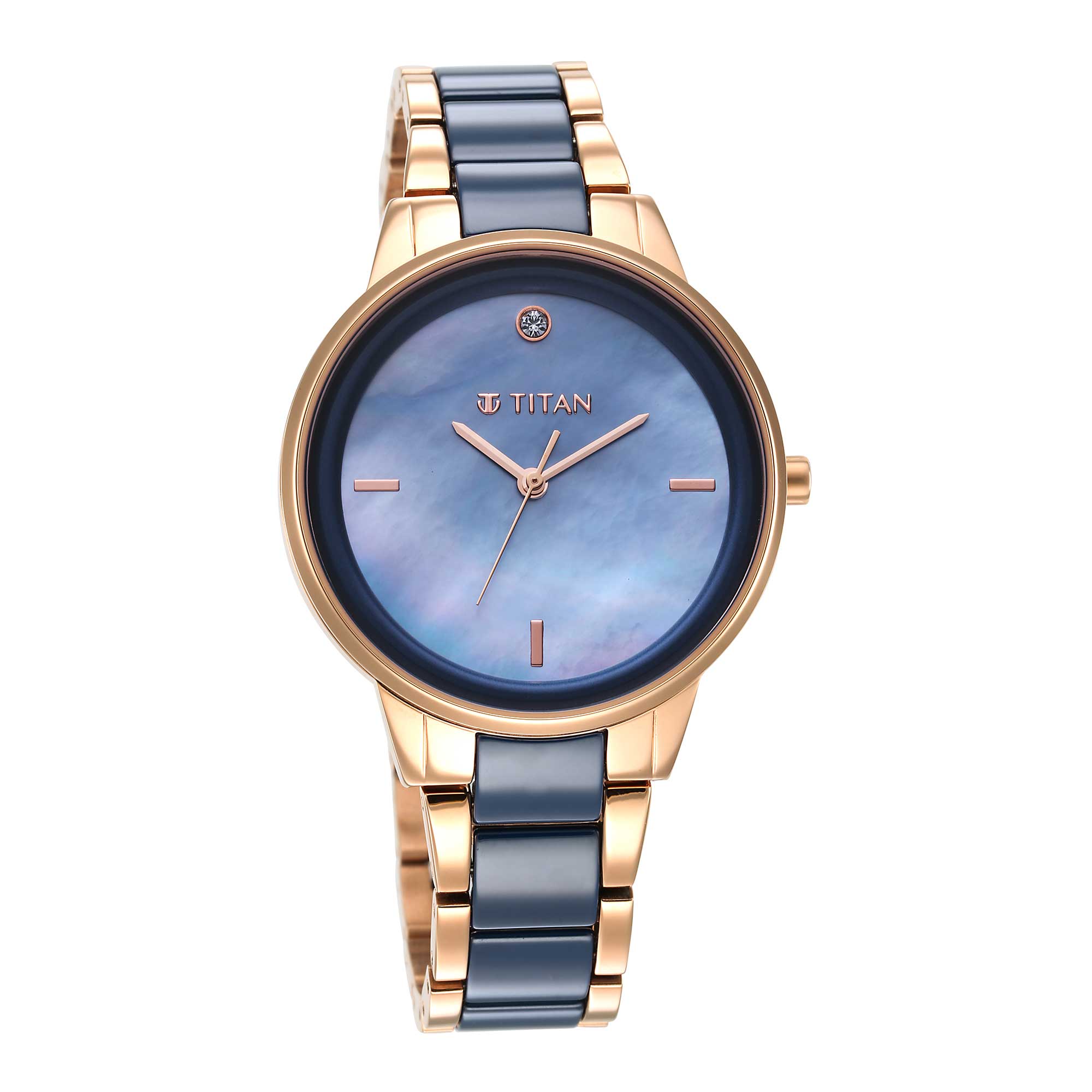 Titan Purple Ceramics Blue Dial Analog Steel and Ceramic Strap watch for Women