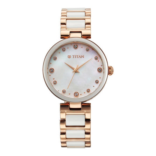 Titan Purple Ceramics Mother Of Pearl Dial Analog Steel and Ceramic Strap watch for Women