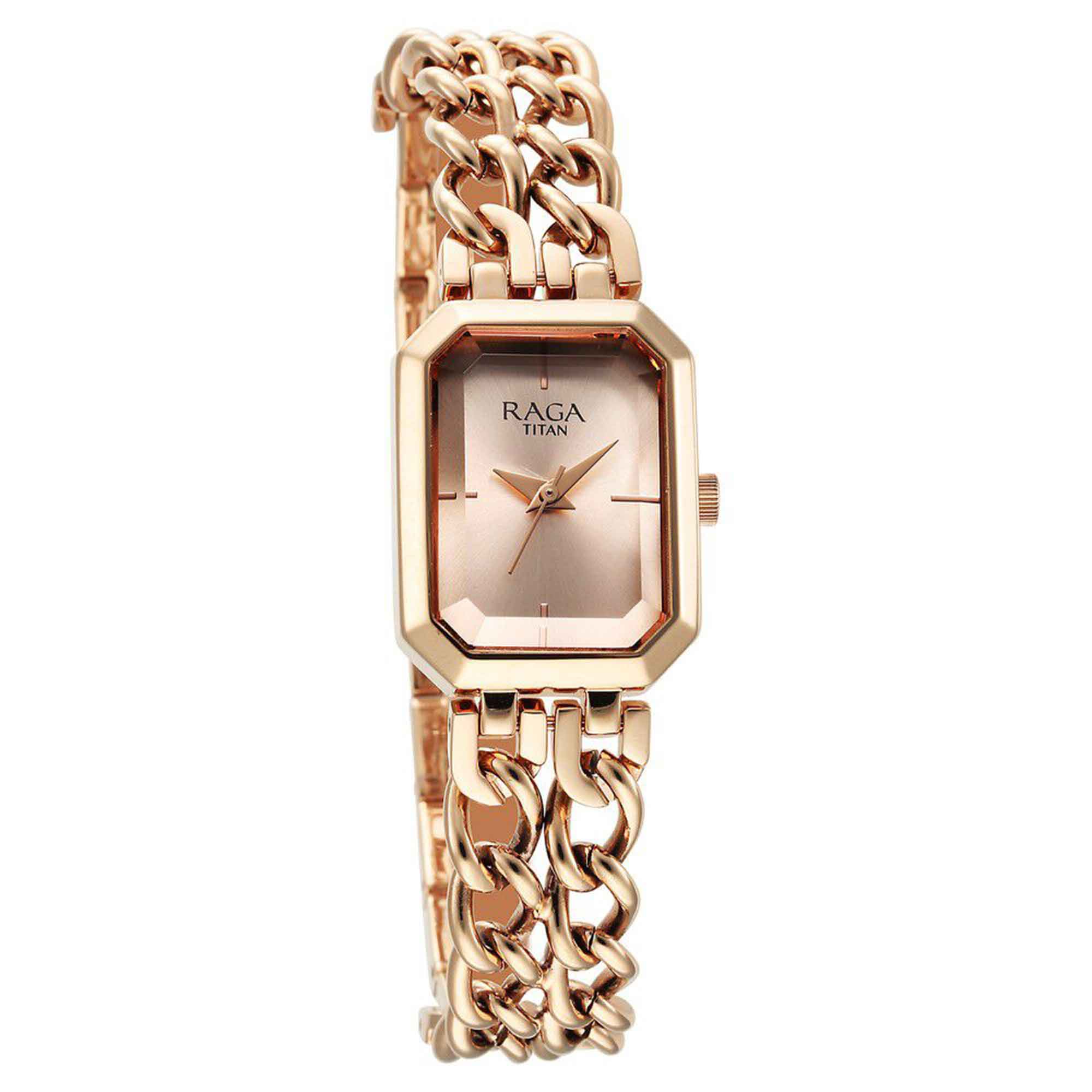 Titan Raga Showstopper Quartz Analog Rose Gold Dial Metal Strap Watch for Women