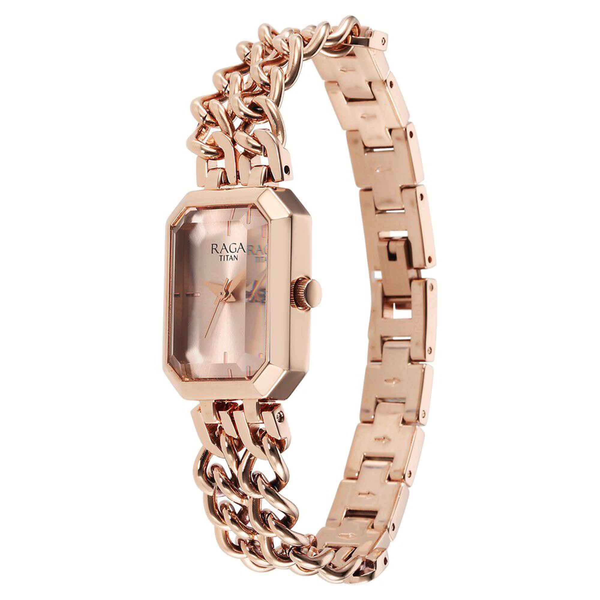 Titan Raga Showstopper Quartz Analog Rose Gold Dial Metal Strap Watch for Women