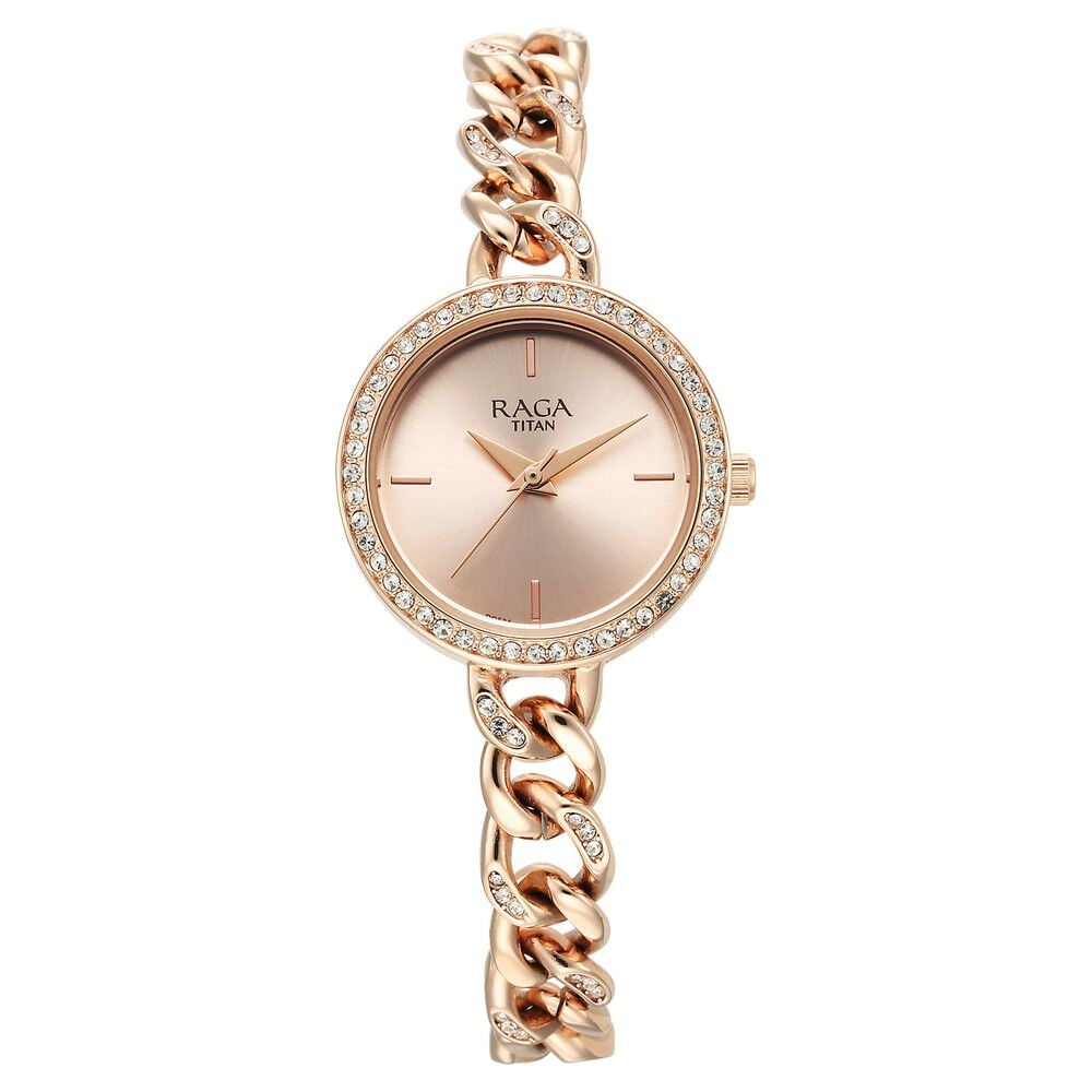 Titan Raga Showstopper Quartz Analog Rose Gold Round Dial Rose Gold Metal Strap Watch For Women 95288WM01