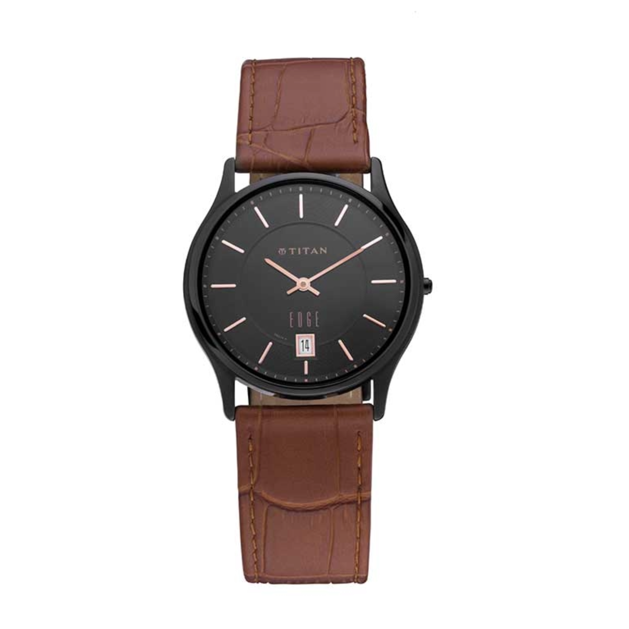 Titan Edge Brown Dial Analog with Date Leather Strap watch for Men